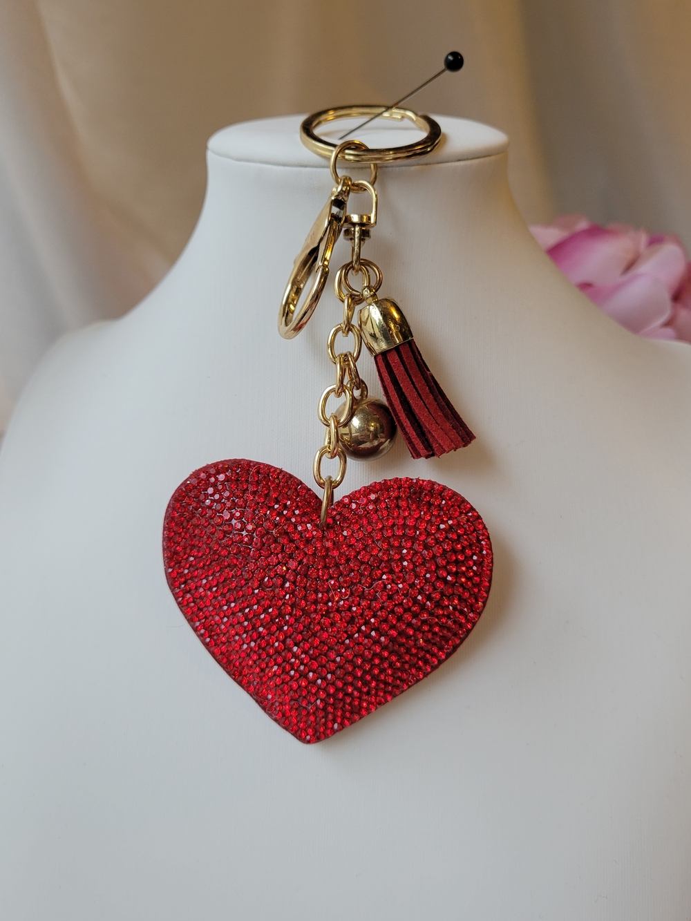 2/$20 Red Crystal Heart Keychain/Bag Charm with Tassel
